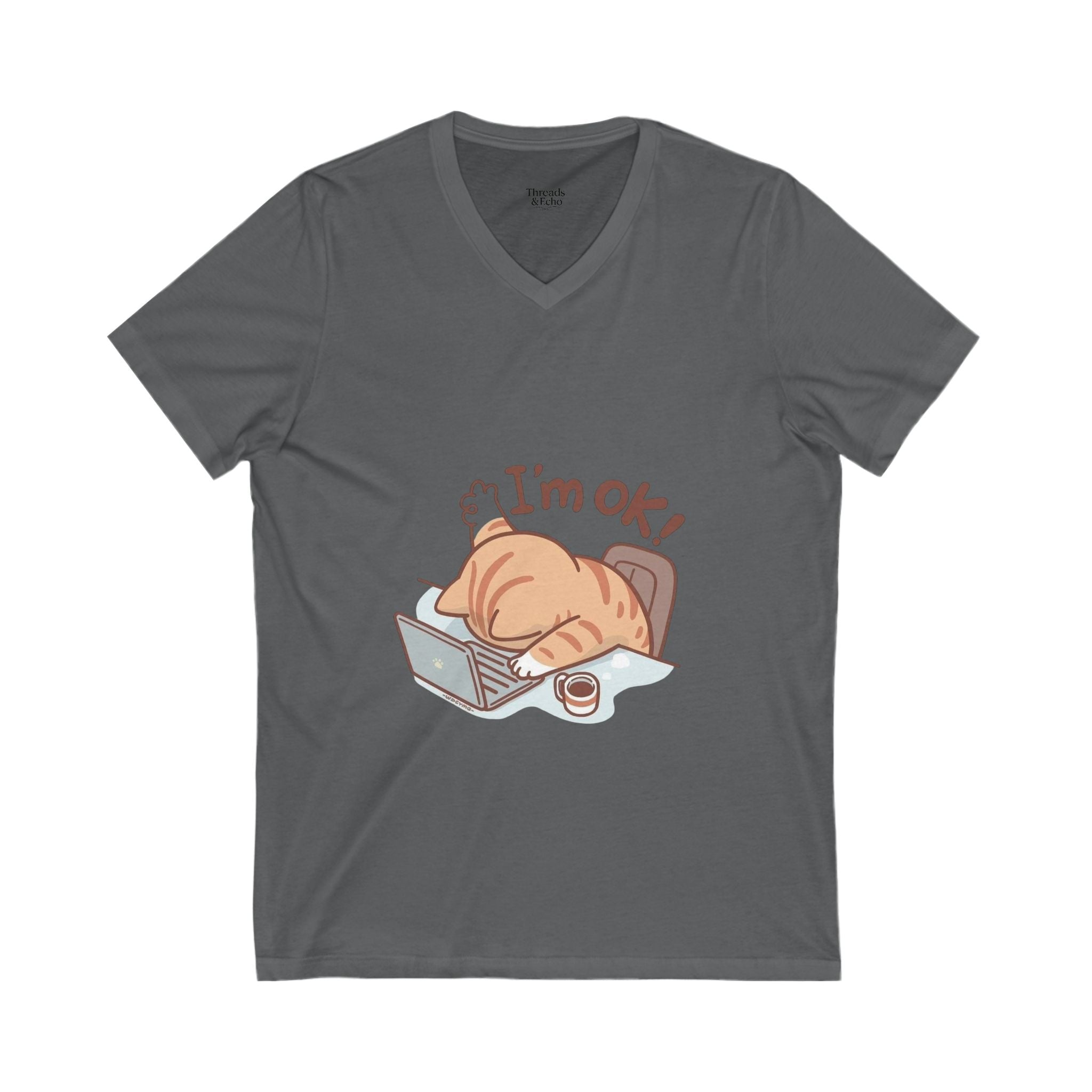 Funny Cat V-Neck Tee, I'm OK! T-Shirt for Cat Lovers, Cute Pet Tee, Gift for Her, Humor Fashion