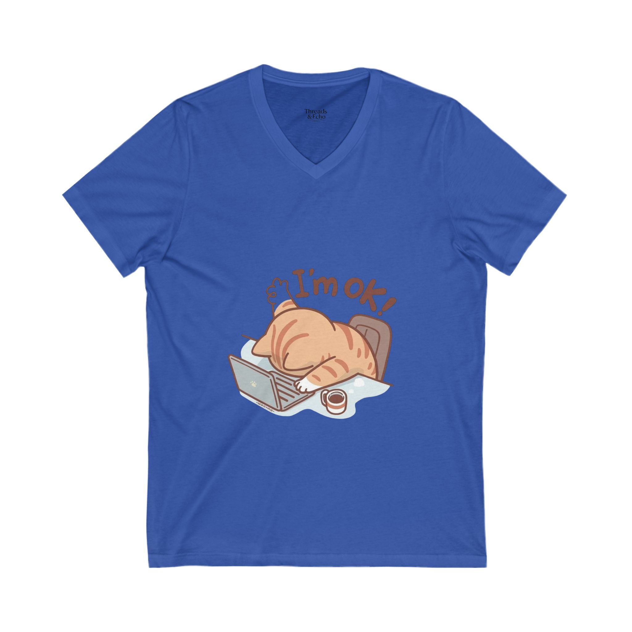Funny Cat V-Neck Tee, I'm OK! T-Shirt for Cat Lovers, Cute Pet Tee, Gift for Her, Humor Fashion