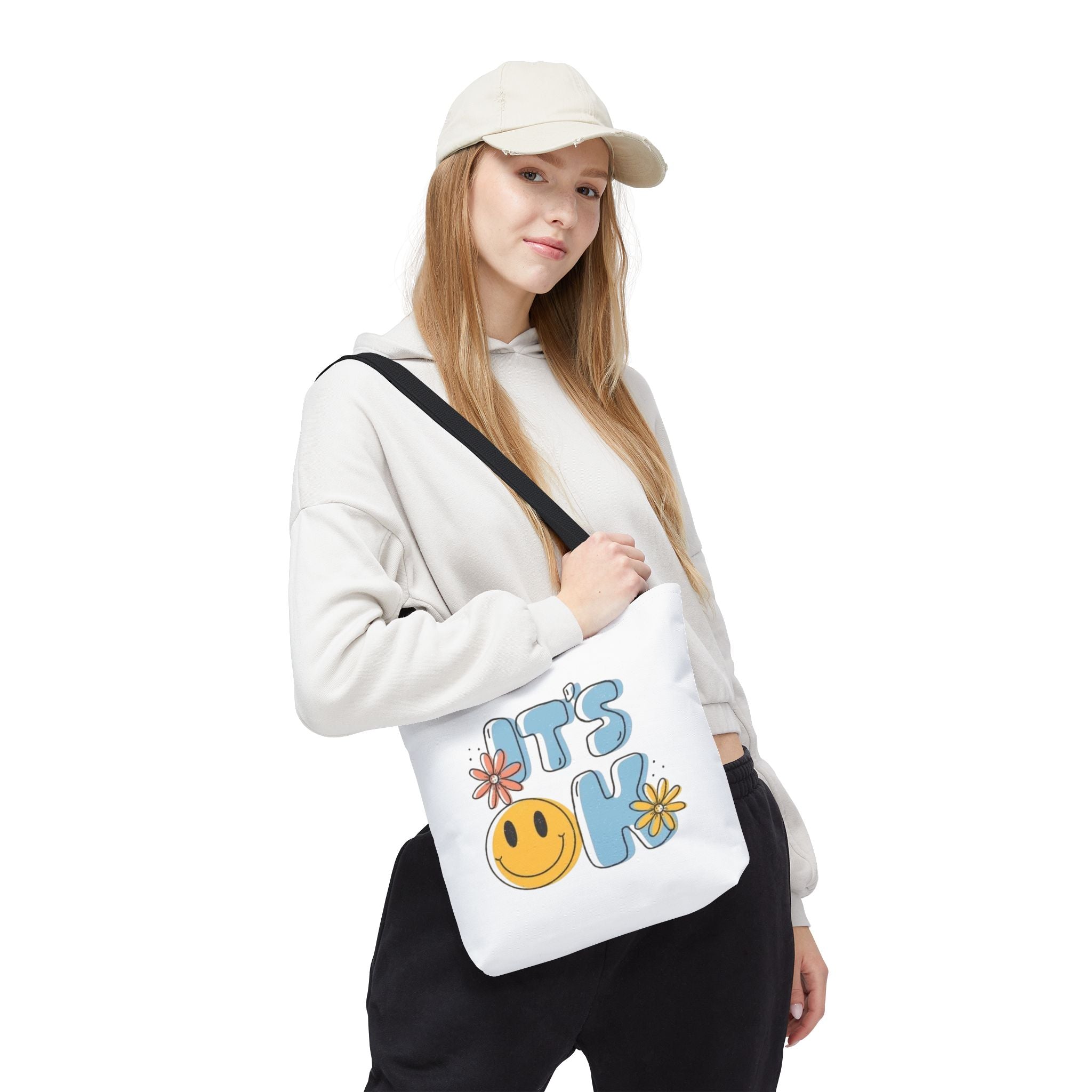 Cheerful Tote Bag - 'It's OK', Colorful Floral Design, Everyday Use, Gift for Friends, Beach & Shopping Bag
