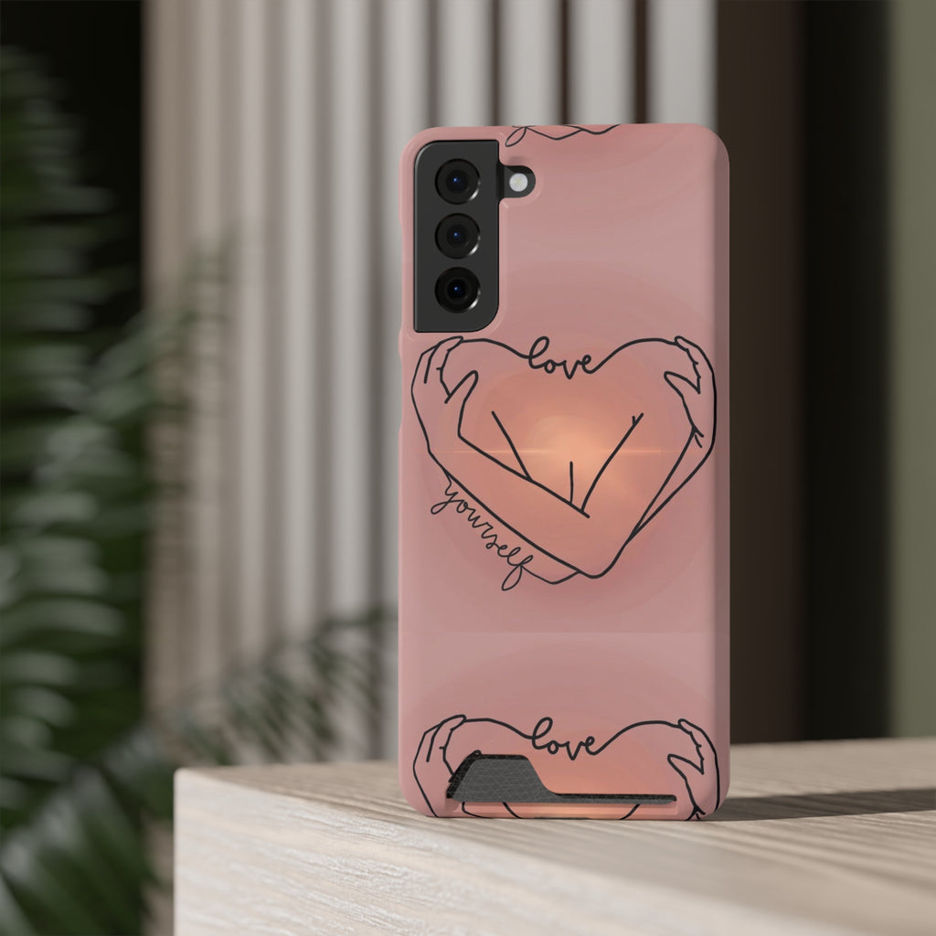 Stylish Phone Case With Card Holder - Love Yourself Design, Cute Phone Accessories, Gift for Her, Trendy Smartphone Case, Modern Tech Gift