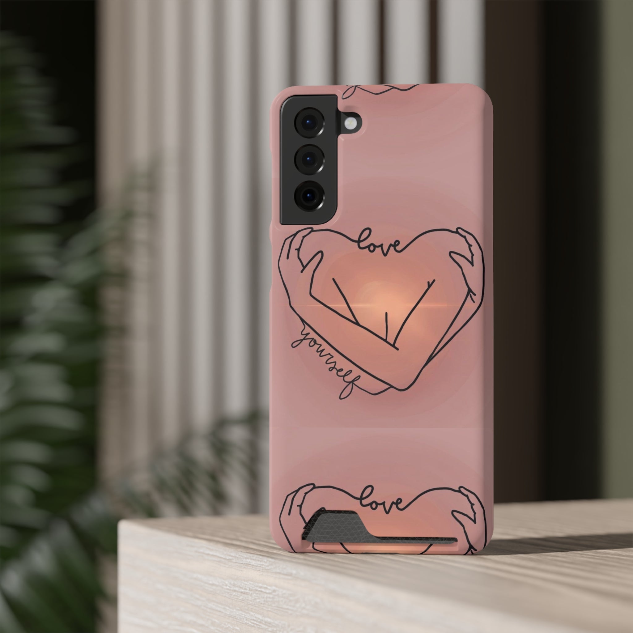 Stylish Phone Case With Card Holder - Love Yourself Design, Cute Phone Accessories, Gift for Her, Trendy Smartphone Case, Modern Tech Gift