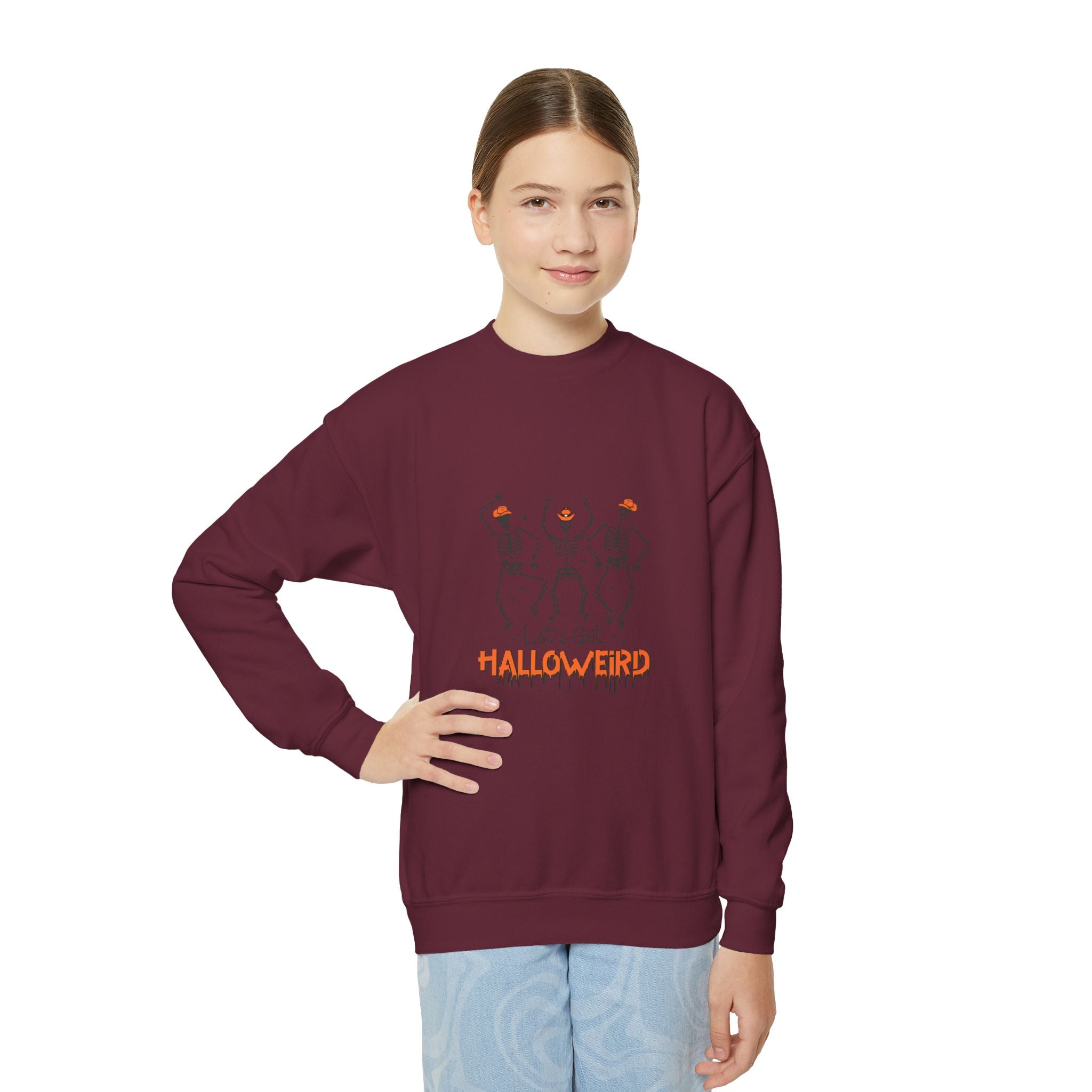 Halloween Youth Crewneck Sweatshirt, Spooky Sweatshirt, Kids Halloween Costume, Trick or Treat Gift, Fall Apparel, Cozy Halloween Clothing