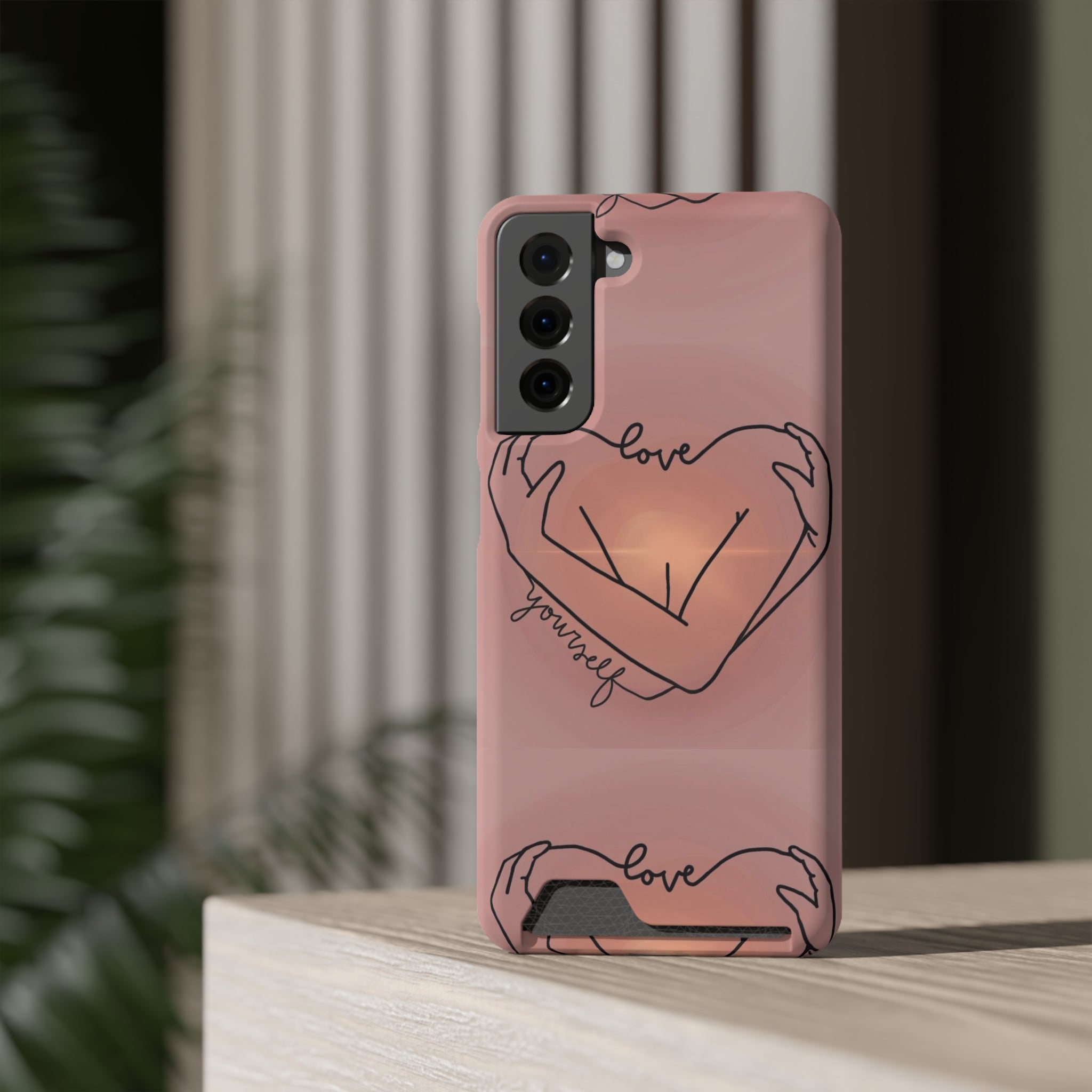 Stylish Phone Case With Card Holder - Love Yourself Design, Cute Phone Accessories, Gift for Her, Trendy Smartphone Case, Modern Tech Gift