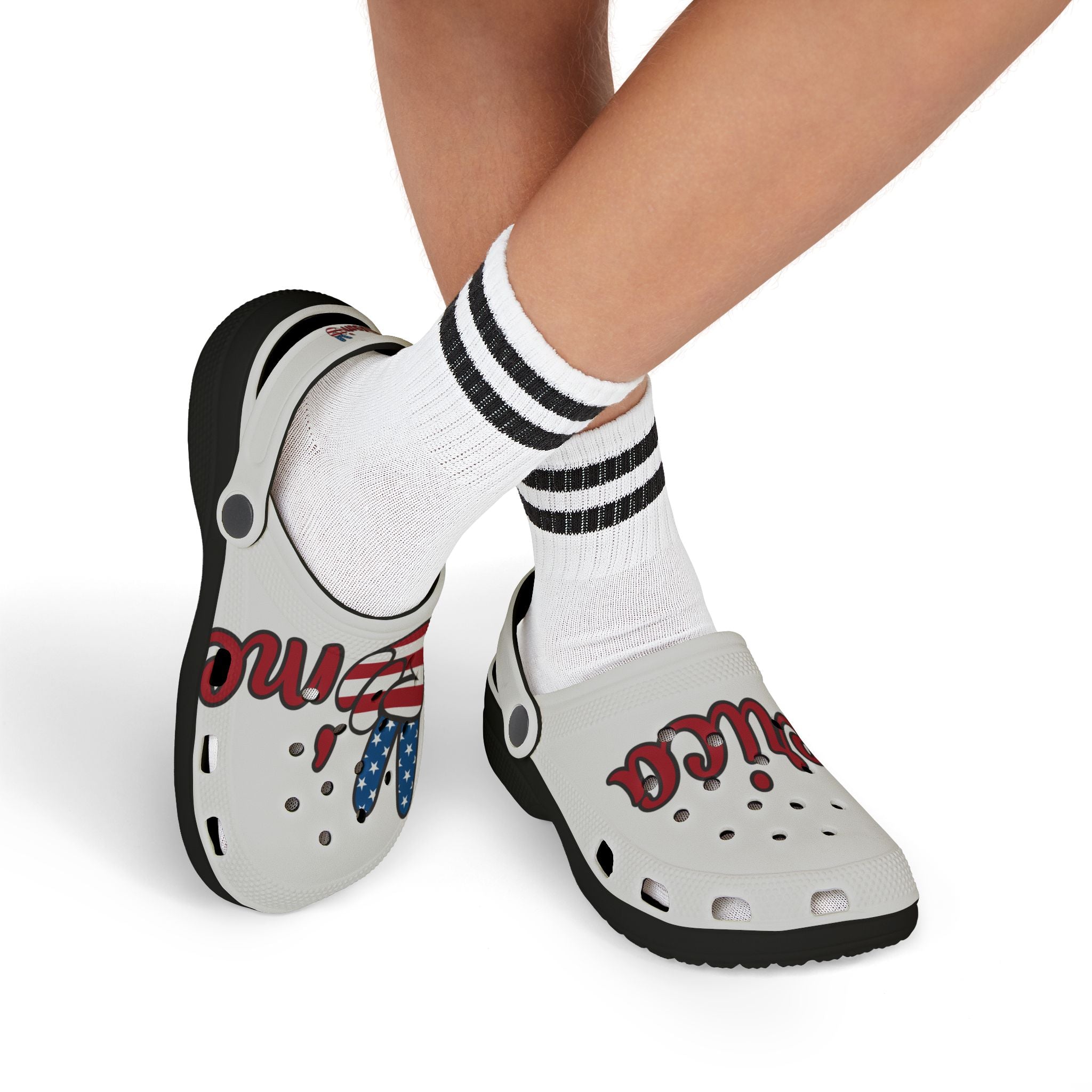 Patriotic Kid's Clogs, Fun Summer Footwear, Ideal for Holidays, Outdoor Play, Fourth of July, Independence Day, Travel, Casual Style