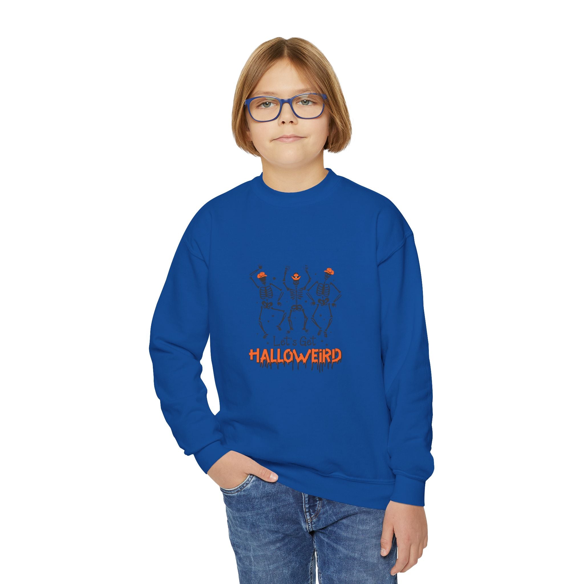 Halloween Youth Crewneck Sweatshirt, Spooky Sweatshirt, Kids Halloween Costume, Trick or Treat Gift, Fall Apparel, Cozy Halloween Clothing