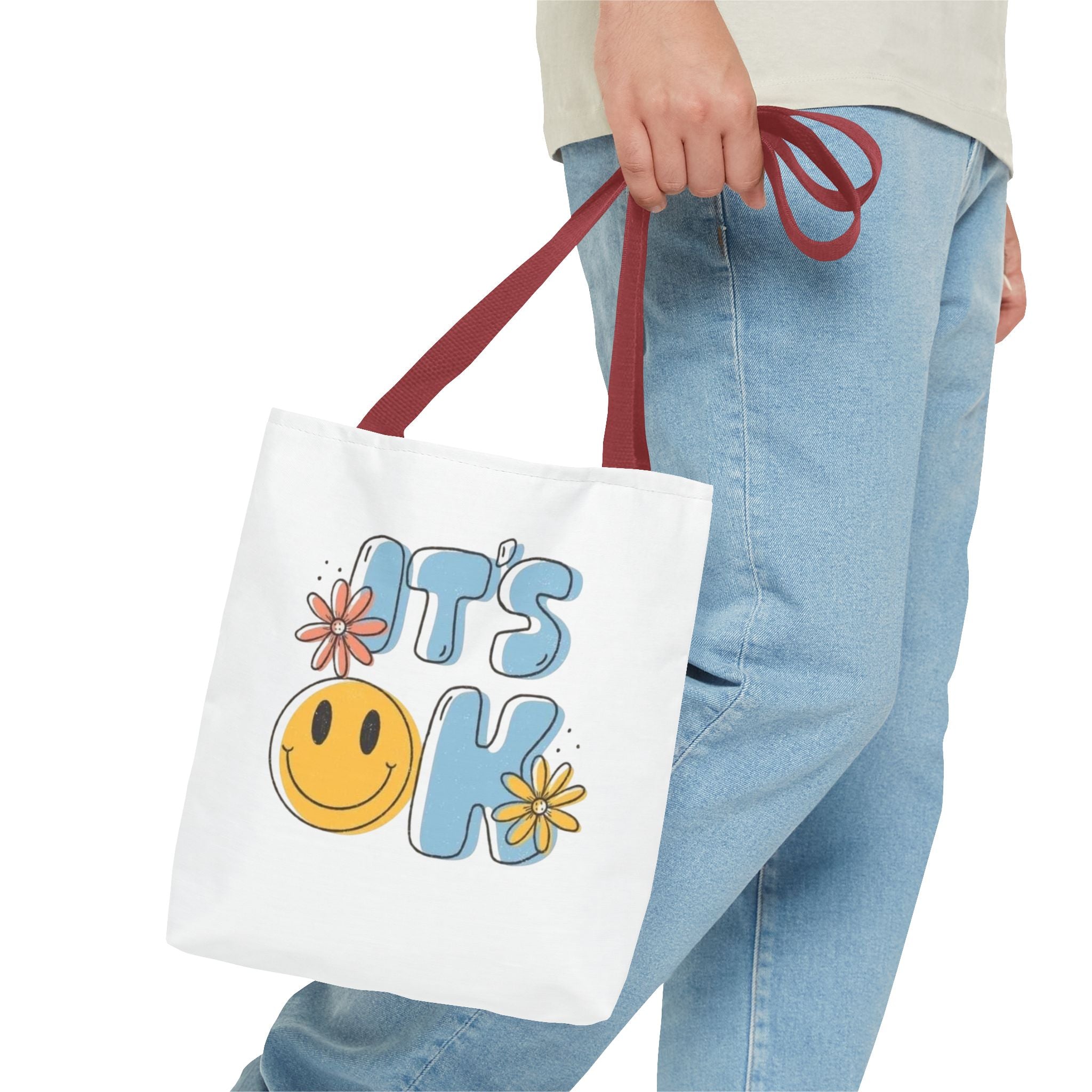Cheerful Tote Bag - 'It's OK', Colorful Floral Design, Everyday Use, Gift for Friends, Beach & Shopping Bag