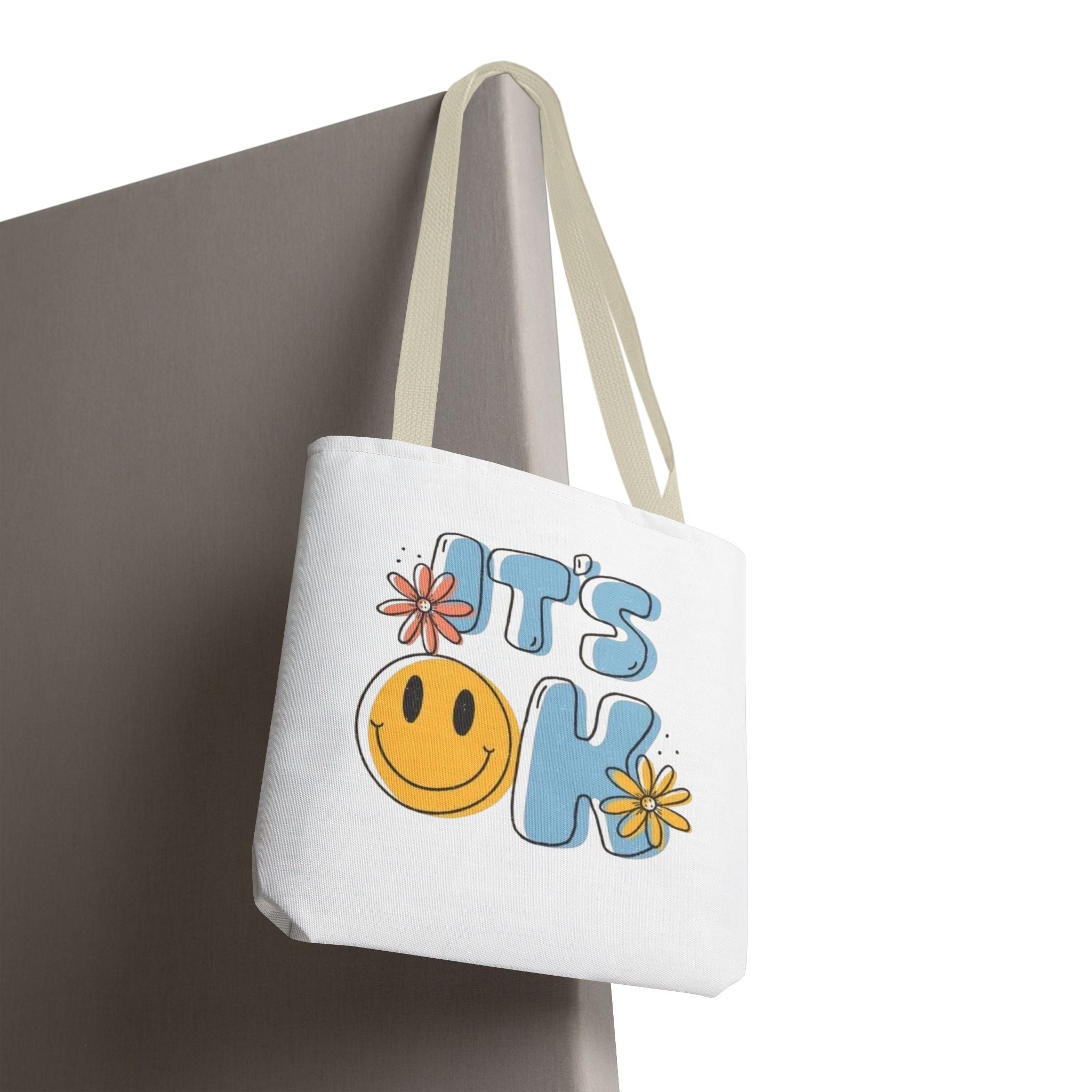 Cheerful Tote Bag - 'It's OK', Colorful Floral Design, Everyday Use, Gift for Friends, Beach & Shopping Bag