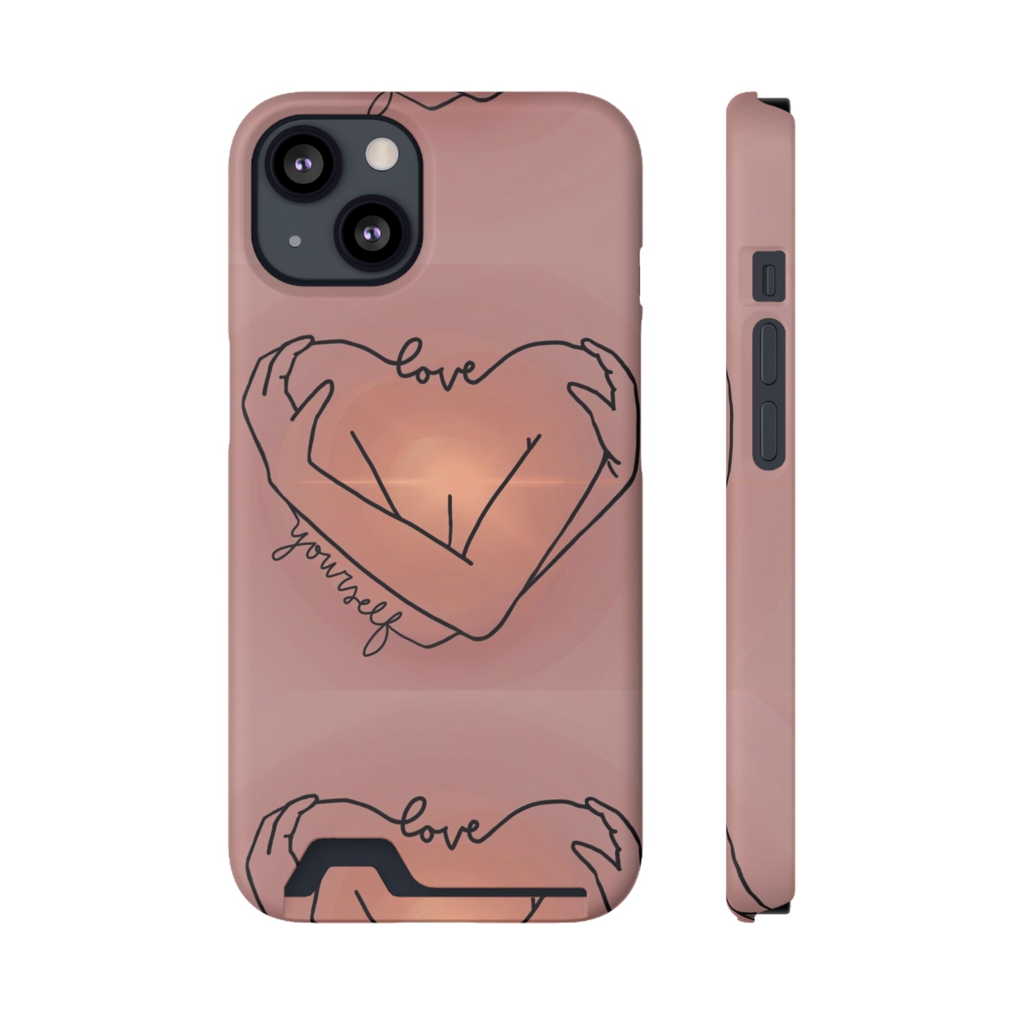 Stylish Phone Case With Card Holder - Love Yourself Design, Cute Phone Accessories, Gift for Her, Trendy Smartphone Case, Modern Tech Gift