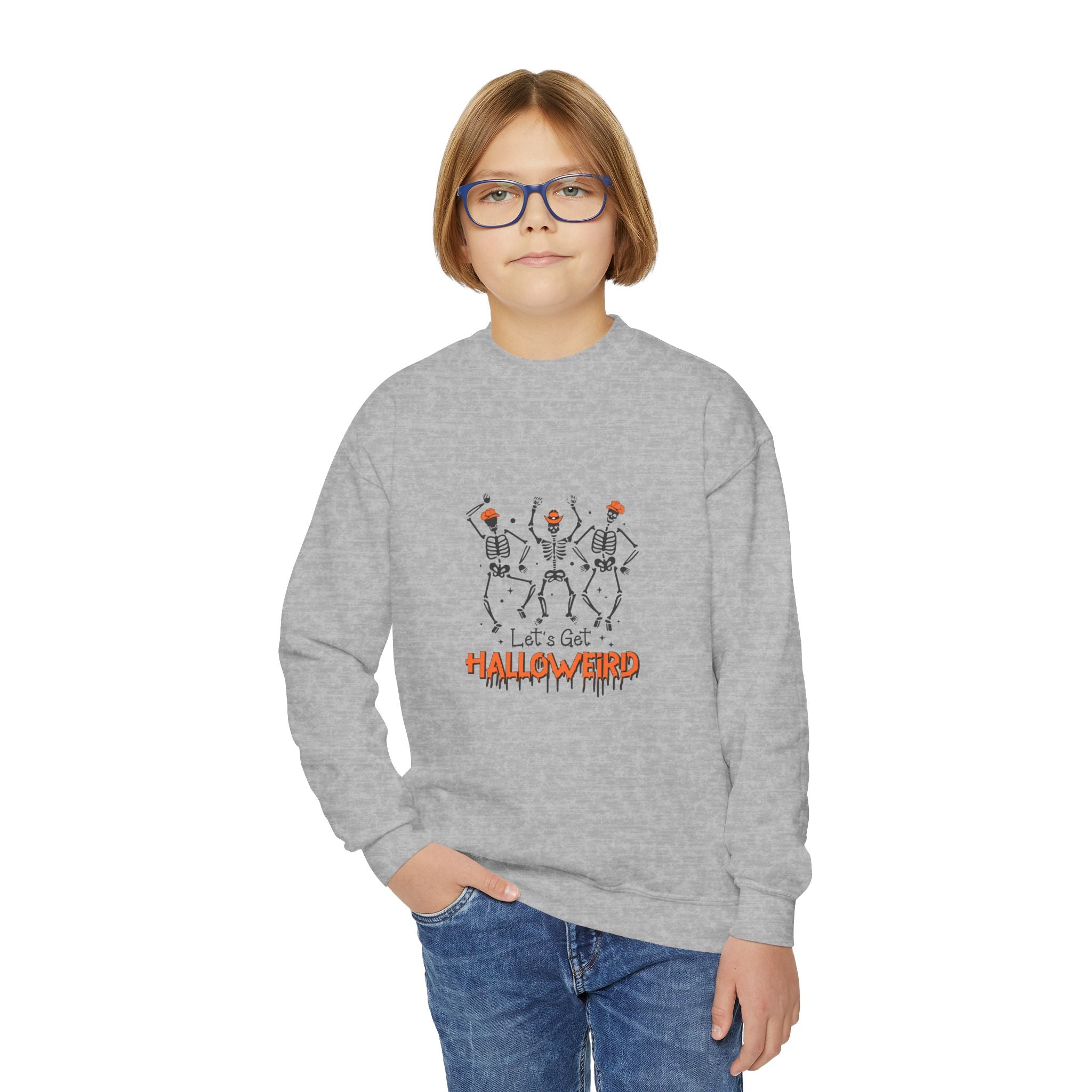 Halloween Youth Crewneck Sweatshirt, Spooky Sweatshirt, Kids Halloween Costume, Trick or Treat Gift, Fall Apparel, Cozy Halloween Clothing