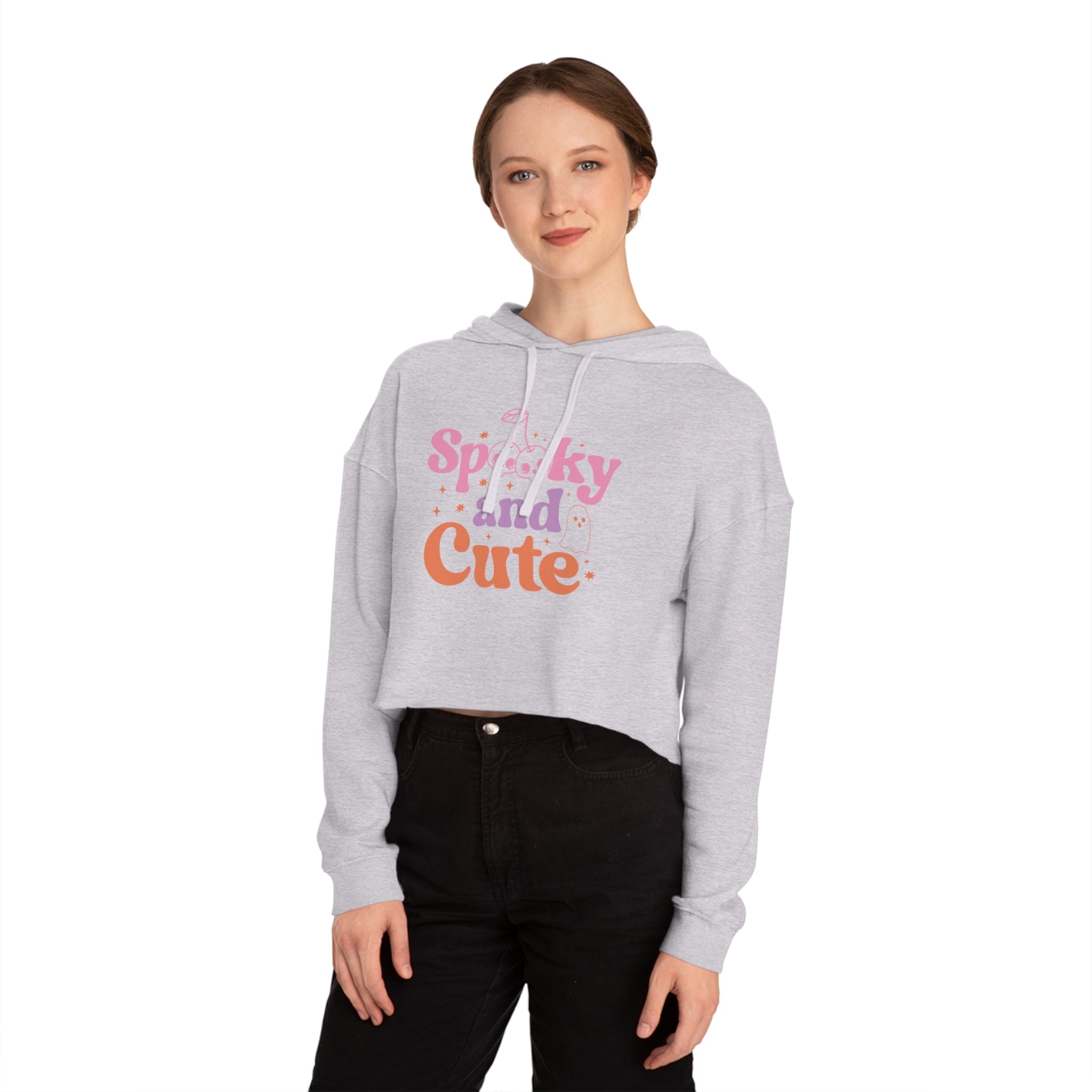 Spooky and Cute Cropped Hoodie, Women's Halloween Fashion, Cozy Sweatshirt, Trendy Fall Apparel, Gift for Her, Casual Style
