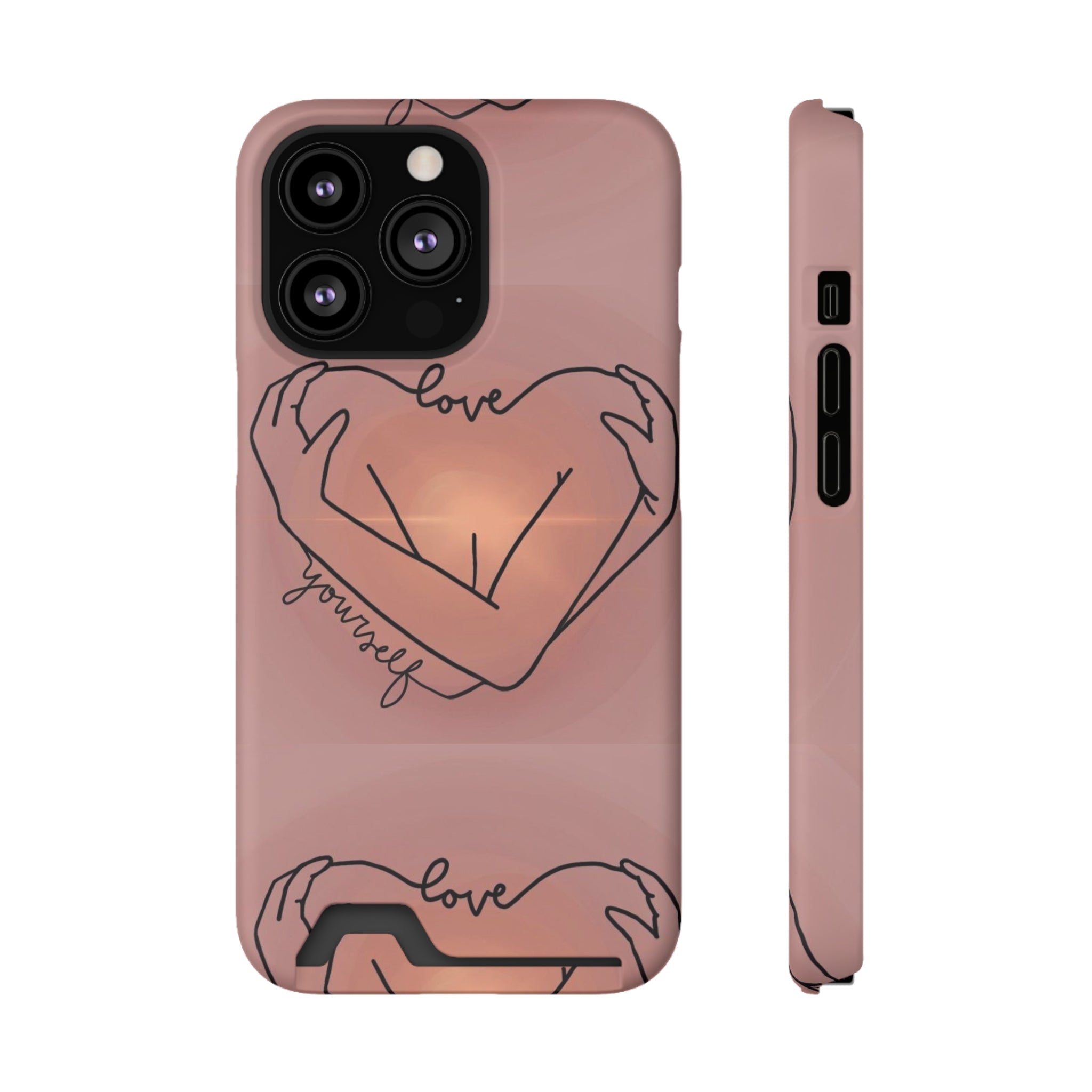 Stylish Phone Case With Card Holder - Love Yourself Design, Cute Phone Accessories, Gift for Her, Trendy Smartphone Case, Modern Tech Gift