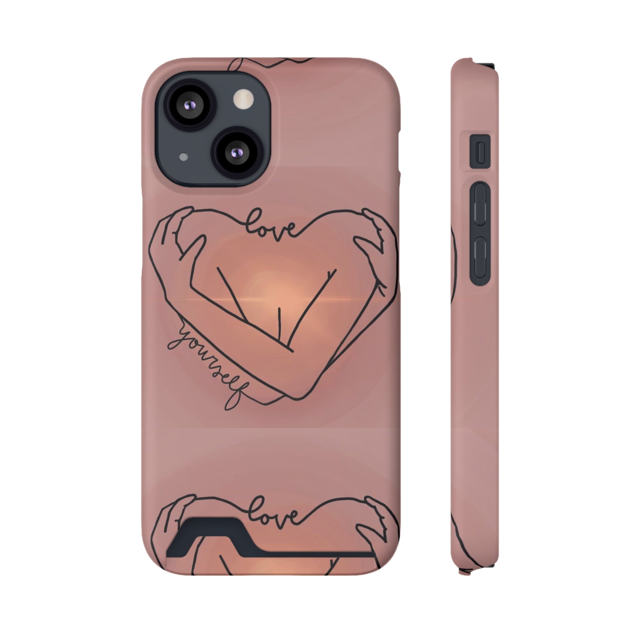 Stylish Phone Case With Card Holder - Love Yourself Design, Cute Phone Accessories, Gift for Her, Trendy Smartphone Case, Modern Tech Gift