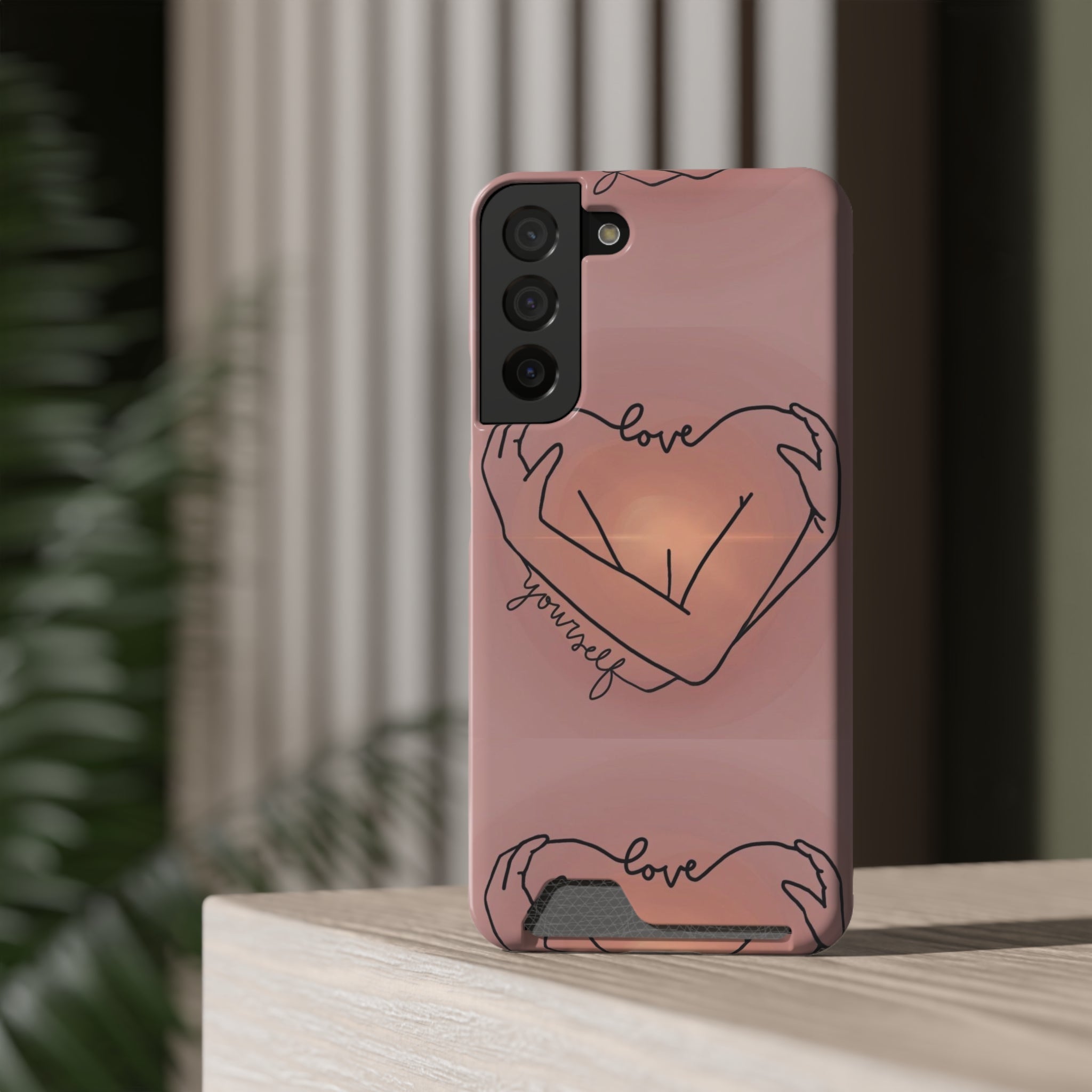 Stylish Phone Case With Card Holder - Love Yourself Design, Cute Phone Accessories, Gift for Her, Trendy Smartphone Case, Modern Tech Gift