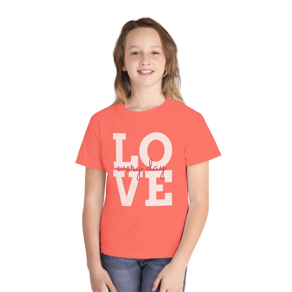 Love Every Day Youth Tee, Casual Shirt, Gift for Kids, Fun Everyday Wear, Heartfelt Message Tee, Valentine's Day