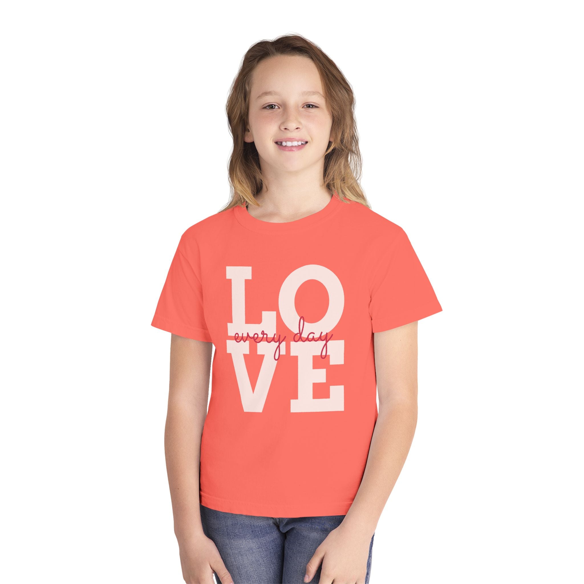 Love Every Day Youth Tee, Casual Shirt, Gift for Kids, Fun Everyday Wear, Heartfelt Message Tee, Valentine's Day