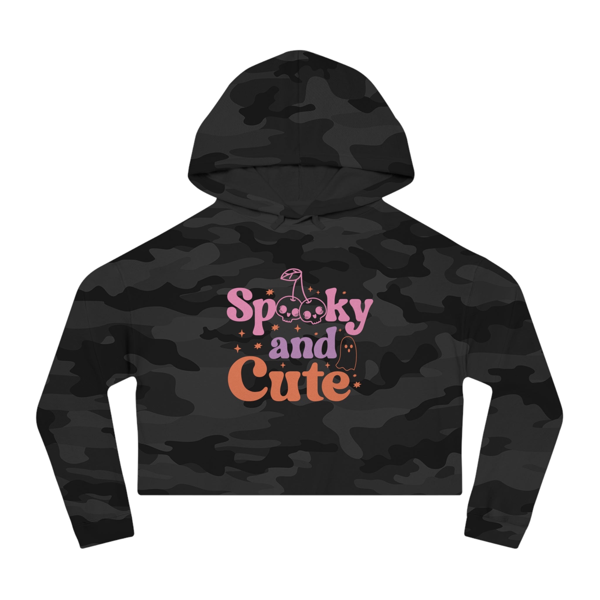 Spooky and Cute Cropped Hoodie, Women's Halloween Fashion, Cozy Sweatshirt, Trendy Fall Apparel, Gift for Her, Casual Style