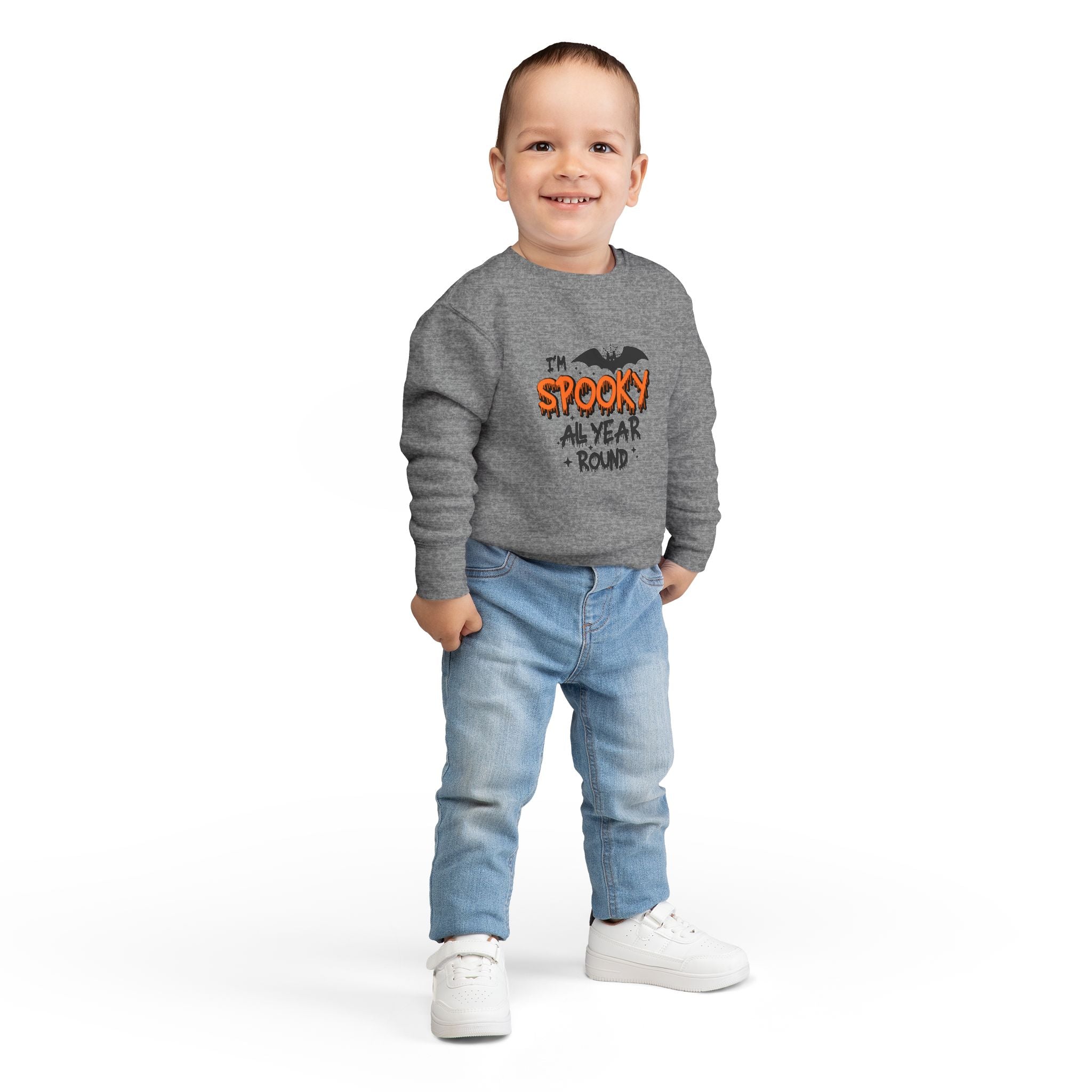 Spooky Toddler Sweatshirt for Year-Round Fun, Halloween Gift, Cozy Kids Clothing, Bat Graphic Pullover, Cute Toddler Outfit