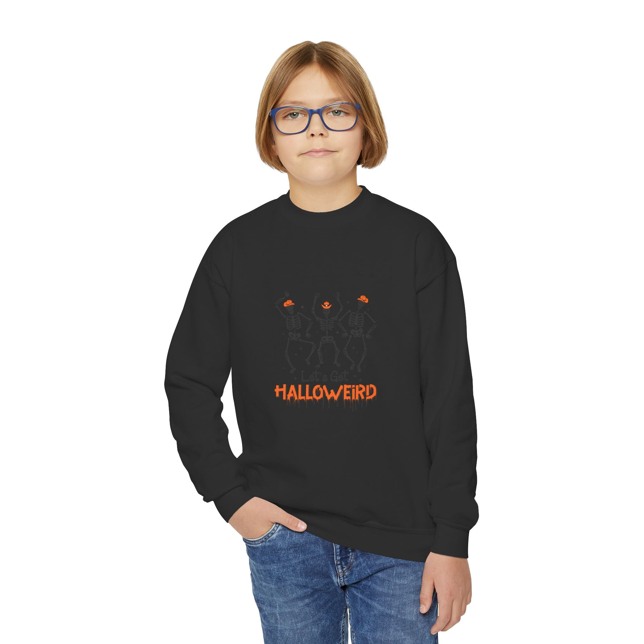 Halloween Youth Crewneck Sweatshirt, Spooky Sweatshirt, Kids Halloween Costume, Trick or Treat Gift, Fall Apparel, Cozy Halloween Clothing