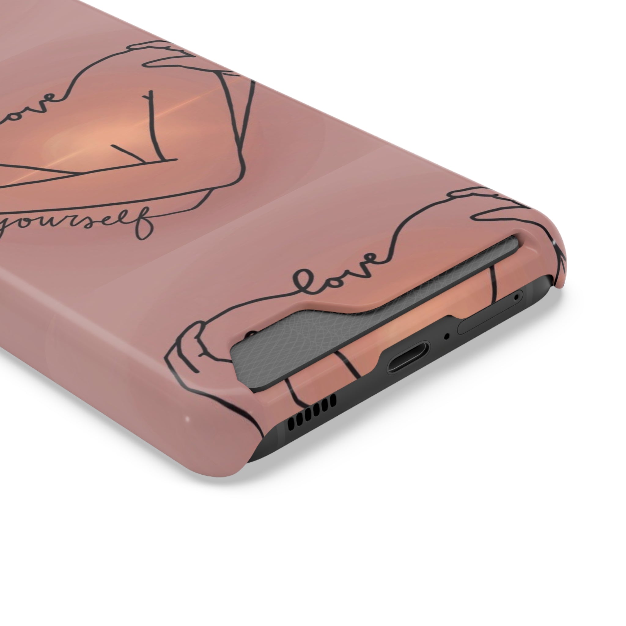 Stylish Phone Case With Card Holder - Love Yourself Design, Cute Phone Accessories, Gift for Her, Trendy Smartphone Case, Modern Tech Gift