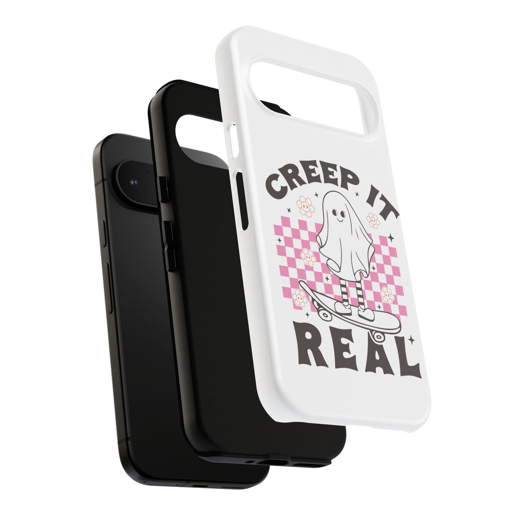 Cute Ghost Phone Case - Creep It Real, Halloween Accessories, Skateboard Theme, Kawaii Gift, Fun Phone Cover