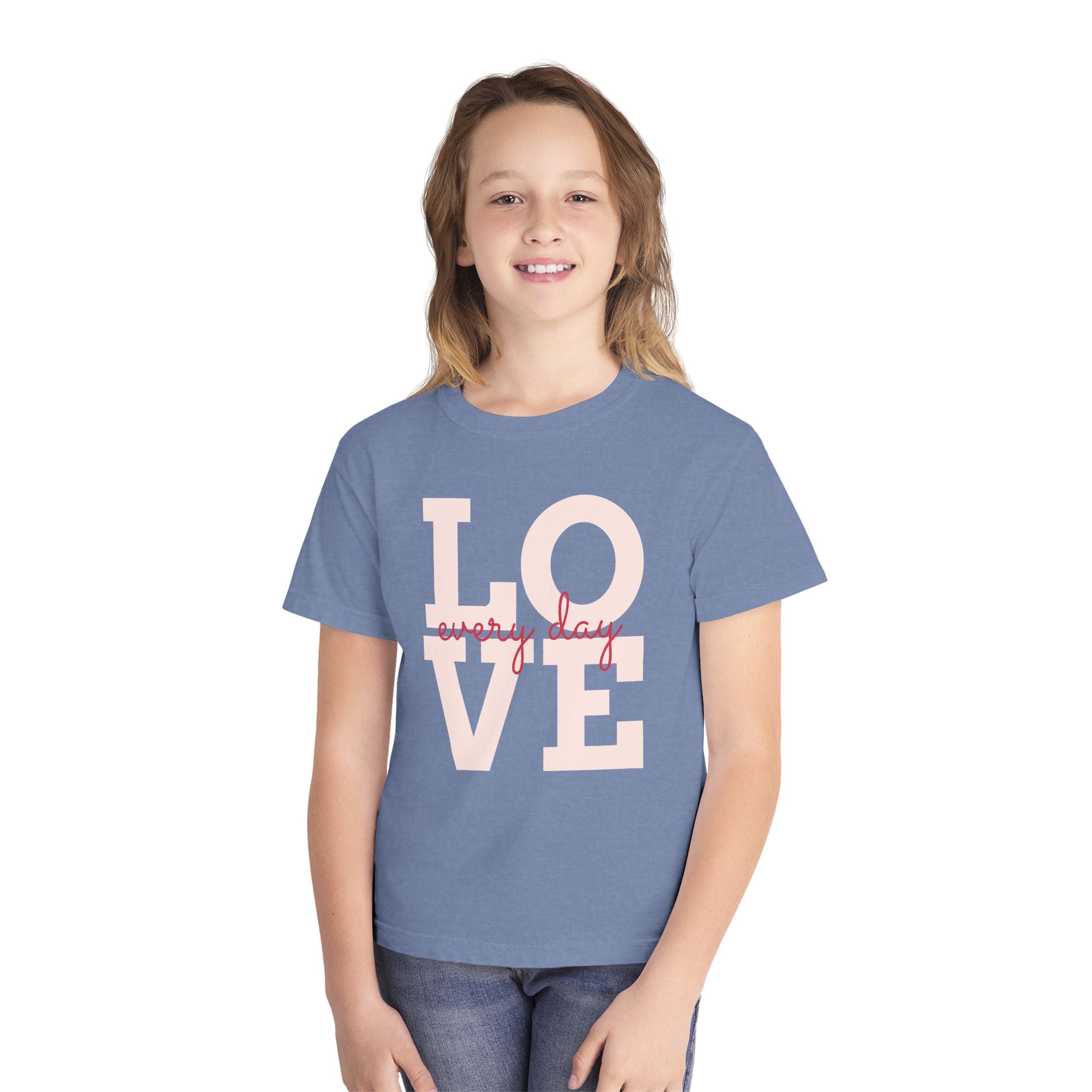 Love Every Day Youth Tee, Casual Shirt, Gift for Kids, Fun Everyday Wear, Heartfelt Message Tee, Valentine's Day
