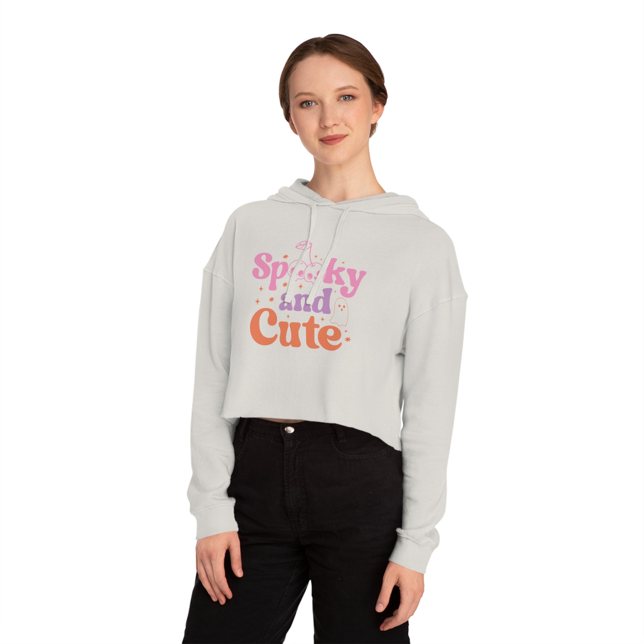 Spooky and Cute Cropped Hoodie, Women's Halloween Fashion, Cozy Sweatshirt, Trendy Fall Apparel, Gift for Her, Casual Style