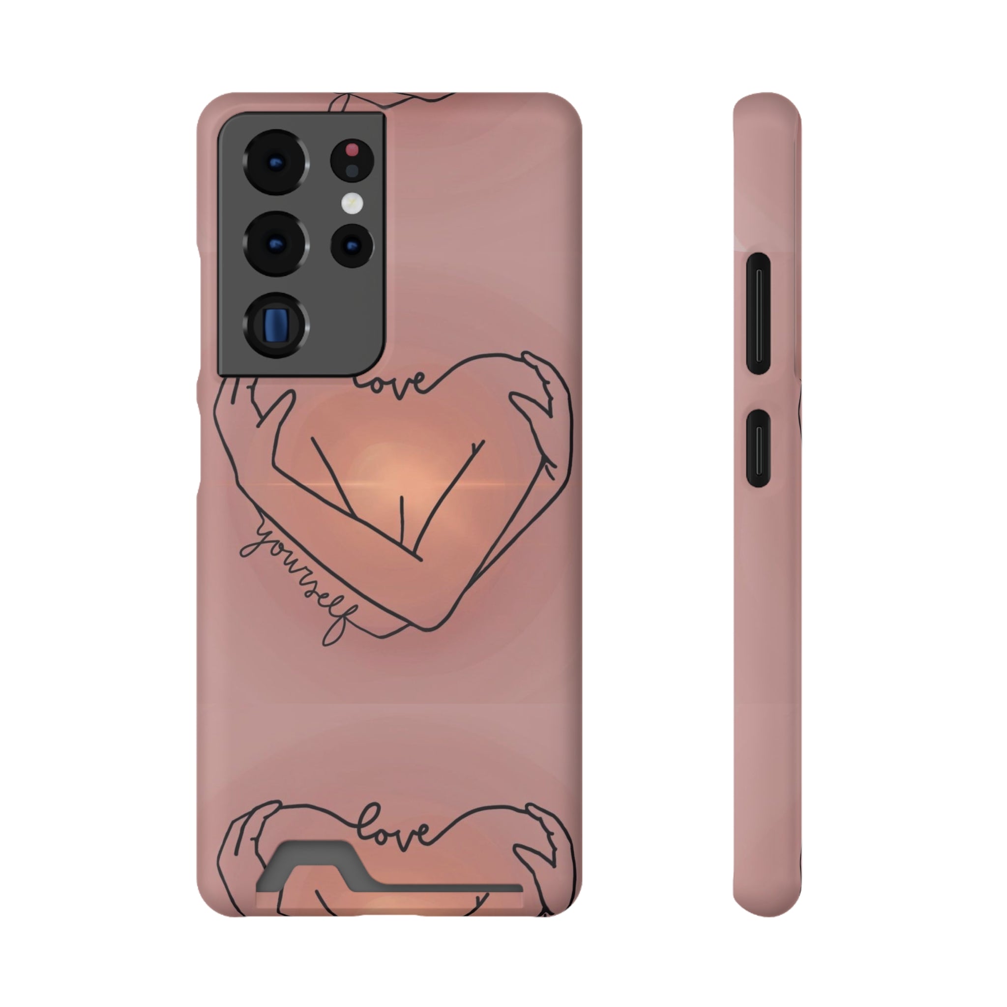 Stylish Phone Case With Card Holder - Love Yourself Design, Cute Phone Accessories, Gift for Her, Trendy Smartphone Case, Modern Tech Gift