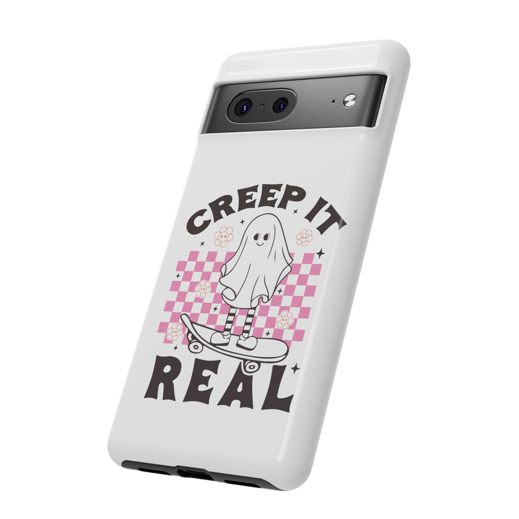 Cute Ghost Phone Case - Creep It Real, Halloween Accessories, Skateboard Theme, Kawaii Gift, Fun Phone Cover