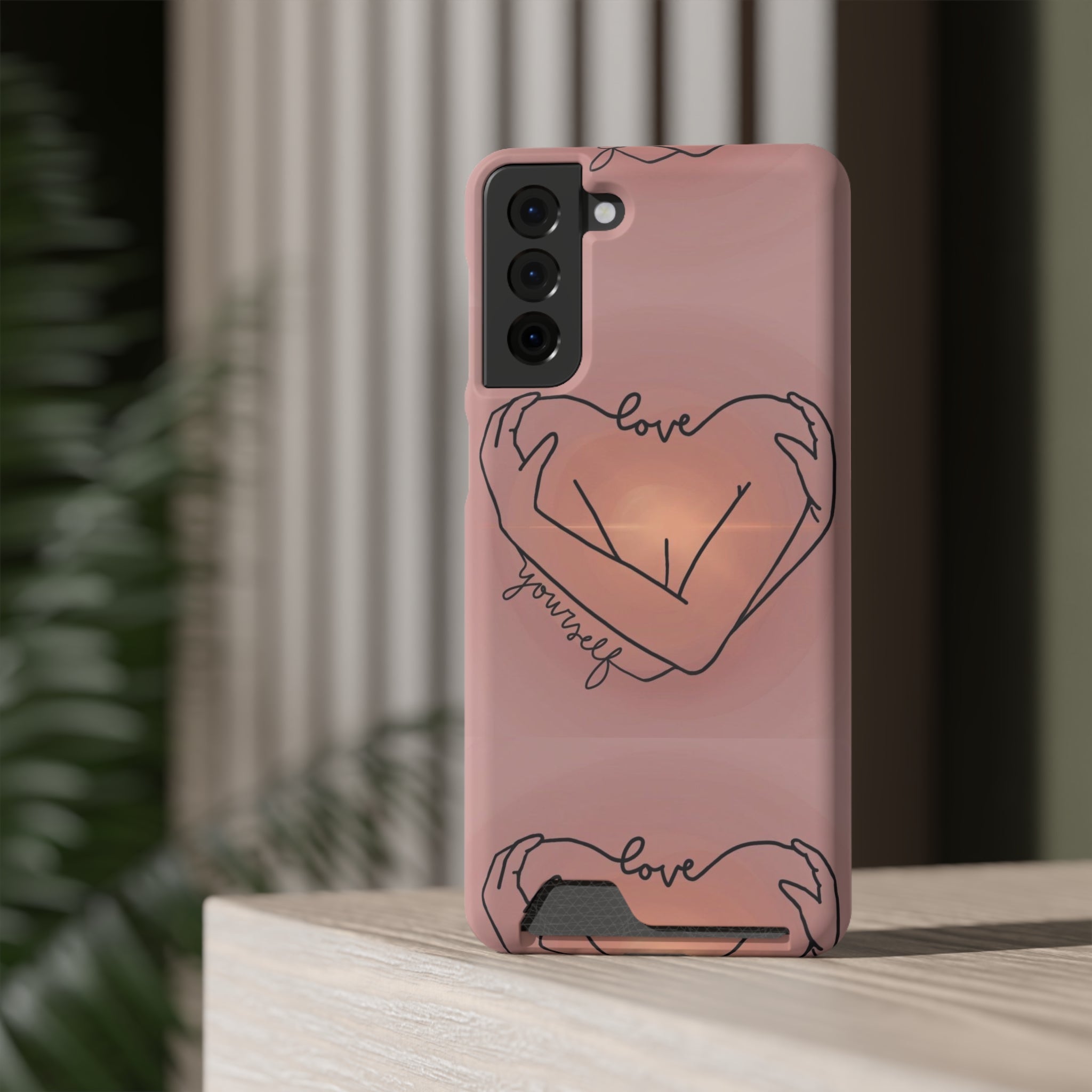 Stylish Phone Case With Card Holder - Love Yourself Design, Cute Phone Accessories, Gift for Her, Trendy Smartphone Case, Modern Tech Gift