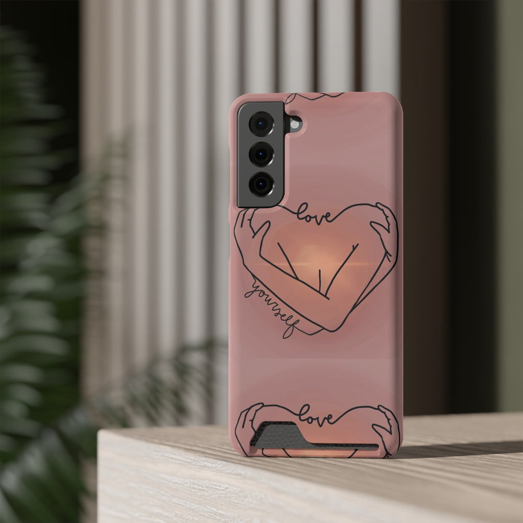 Stylish Phone Case With Card Holder - Love Yourself Design, Cute Phone Accessories, Gift for Her, Trendy Smartphone Case, Modern Tech Gift