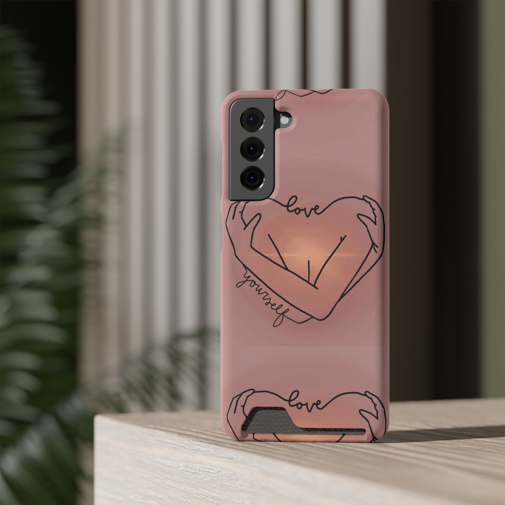 Stylish Phone Case With Card Holder - Love Yourself Design, Cute Phone Accessories, Gift for Her, Trendy Smartphone Case, Modern Tech Gift
