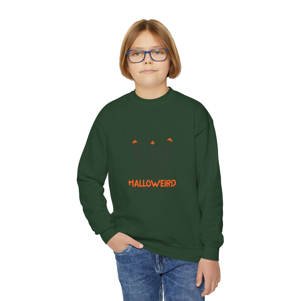 Halloween Youth Crewneck Sweatshirt, Spooky Sweatshirt, Kids Halloween Costume, Trick or Treat Gift, Fall Apparel, Cozy Halloween Clothing