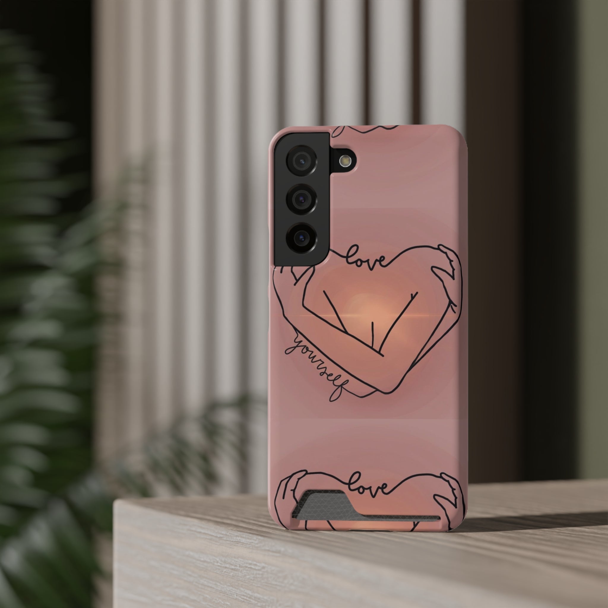Stylish Phone Case With Card Holder - Love Yourself Design, Cute Phone Accessories, Gift for Her, Trendy Smartphone Case, Modern Tech Gift