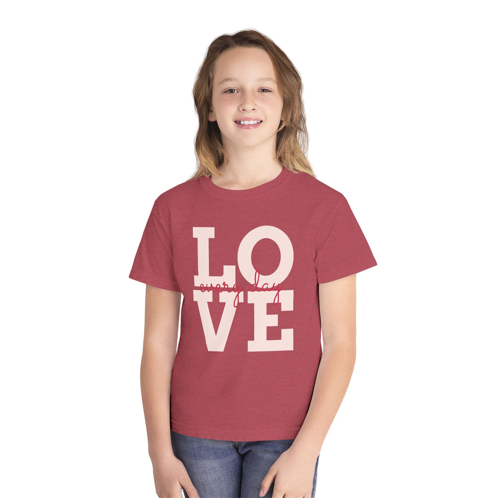Love Every Day Youth Tee, Casual Shirt, Gift for Kids, Fun Everyday Wear, Heartfelt Message Tee, Valentine's Day